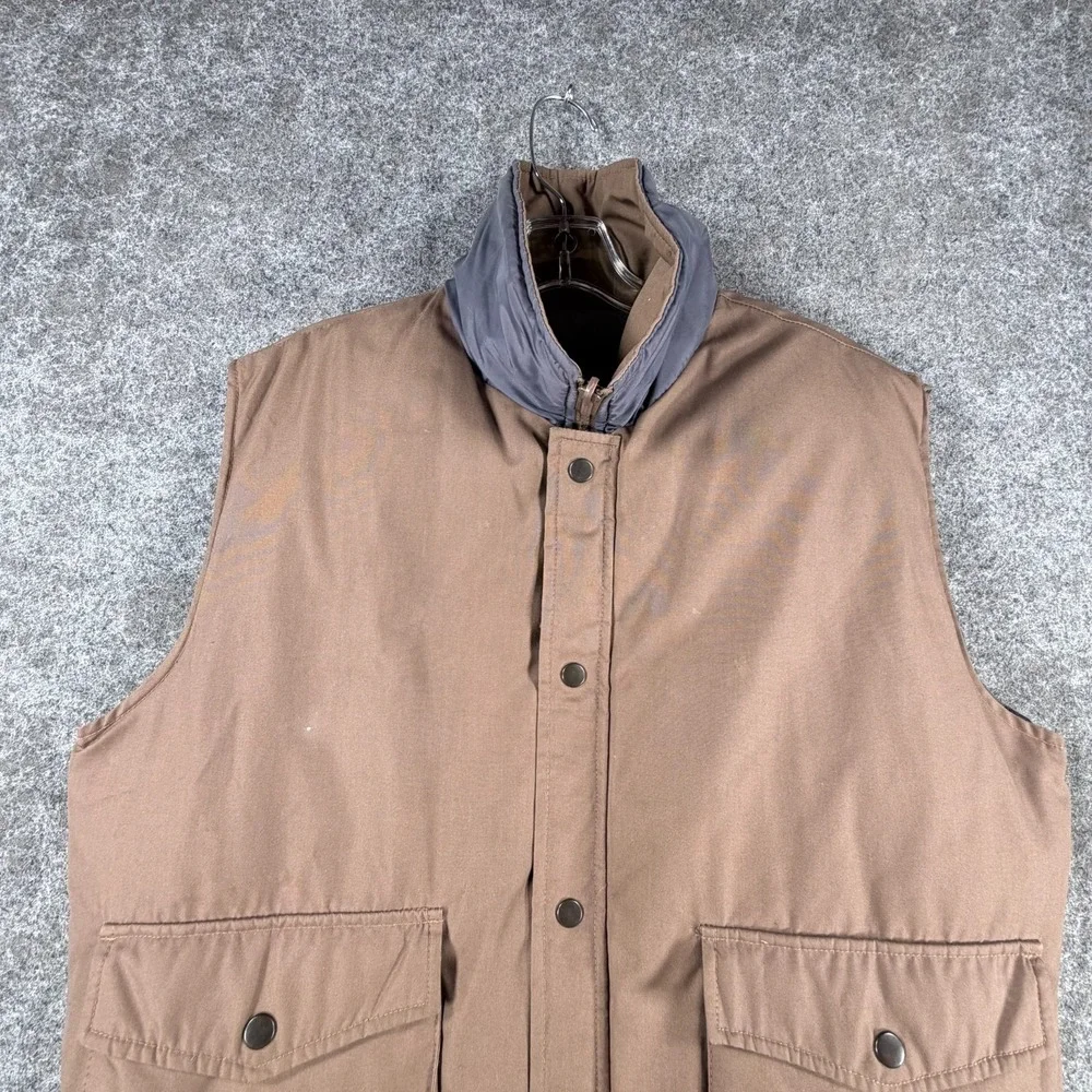 Outdoor Exchange Reversible Down Vest Mens Large Brown Blue Mock Neck Full‎ Zip